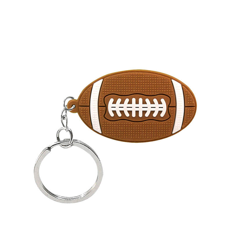 مخصص PVC Sport Rugby Baseball Soccer Chain Keyring 2D Silicone Soft Rubber Footbol -keychain