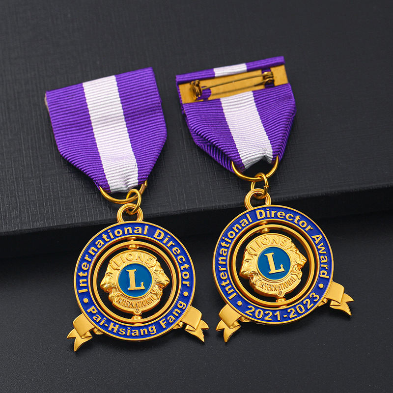 Metal Custom 3D Lions Club Fabel Pin Medallas de Metal Medal Medal Event Medals Rotating Medals مع شريط قصير