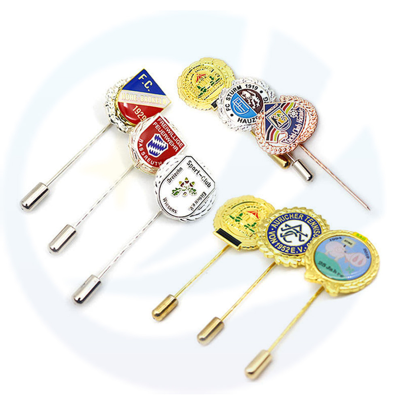 تصميم شعار مخصص طباعة epoxy Sport Club Brooch Badge Metal Metal Metal Long Needle Luxury Frains Pins for Suits