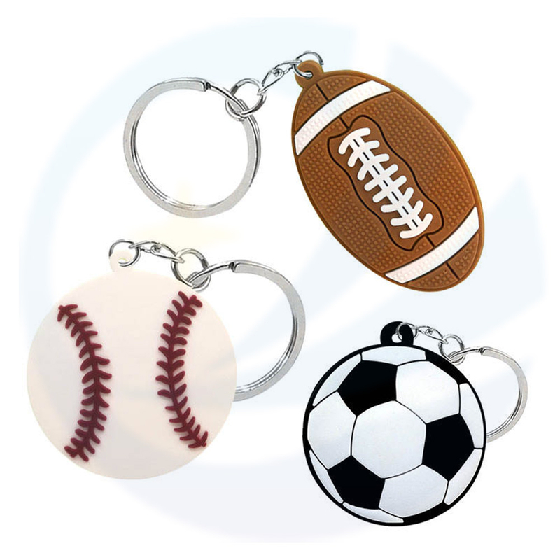 مخصص PVC Sport Rugby Baseball Soccer Chain Keyring 2D Silicone Soft Rubber Footbol -keychain