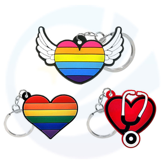 مخصص شكل قلب المطاط الطبية مفتاح سلسلة 2D مثلي الجنس كبرياء LGBT قوس قزح PVC مفتاح مفتاح السيليكون مع حلقة