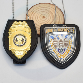 OEM Factory Price Security Officer Badge Gold 3D Monamel Pin مع مجموعة جلدية