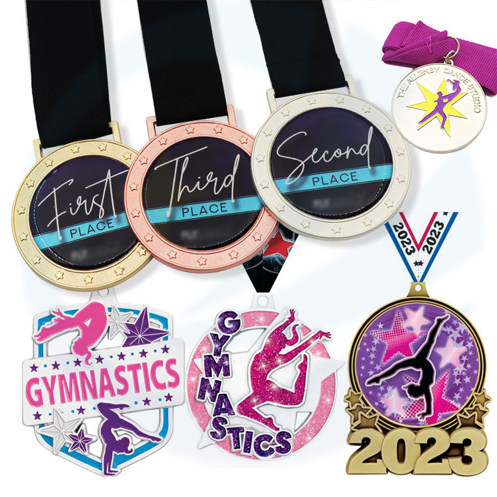 الشعار المخصص Lanyard Women Glitter Gold Silver Bronze Award Medal Gymnastic Metal Dance Medal