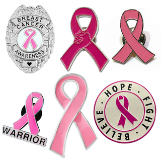 شعار مخصص بين الشريط الوردي توعية بسرطان الثدي دبوس صدري الطية